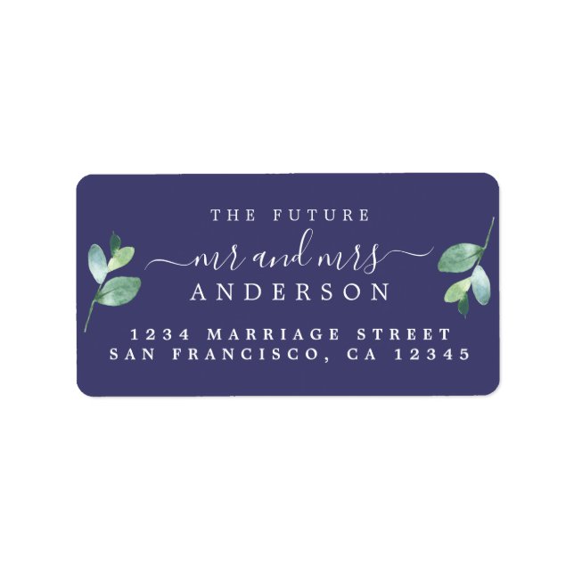 Future Mr Mrs Script Green Foliage Wedding Address Label (Front)