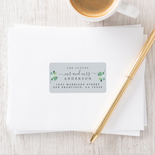 Future Mr Mrs Script Green Foliage Wedding Address Label (Insitu)