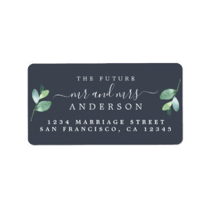 Future Mr Mrs Script Green Foliage Wedding Address Label