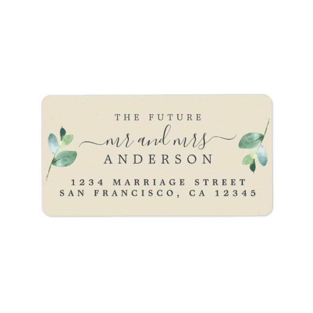 Future Mr Mrs Script Green Foliage Wedding Address Label (Front)