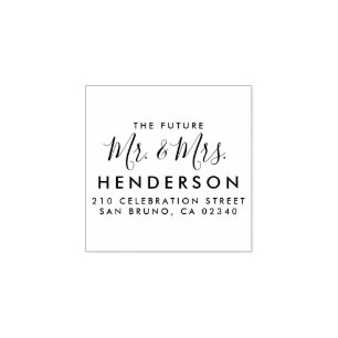 Future Mr & Mrs Script Modern Name Return Address Rubber Stamp
