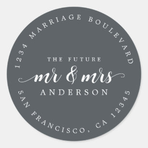 Future Mr Mrs Script Off-Black Return Address Classic Round Sticker