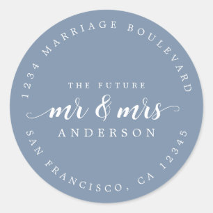 Future Mr Mrs Script Vintage Blue Return Address Classic Round Sticker