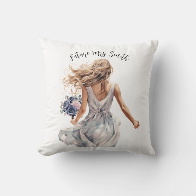 Future Mrs. Beautiful bride watercolor art Throw Pillow (Front)