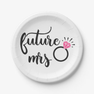 Future Mrs Black White Engagement Bridal Shower Paper Plate