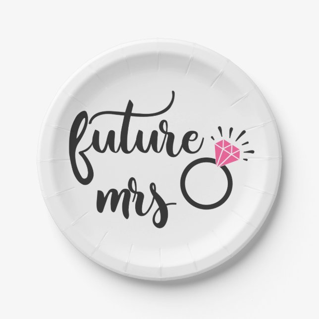 Future Mrs Black White Engagement Bridal Shower Paper Plate (Front)
