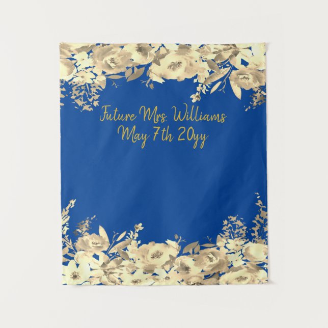 Future Mrs Blue Bridal Shower Photo Booth Backdrop Tapestry (Front)