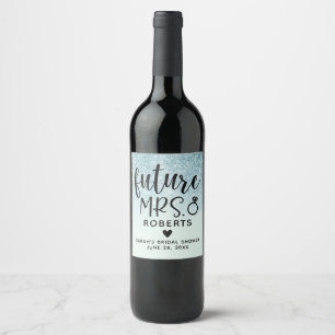 Future Mrs. Blue Glitter Bridal Shower Wine Label