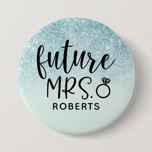 Future Mrs. Blue Glitter Button