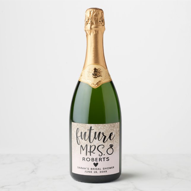 Future Mrs. Blush Pink and Gold Bridal Shower Sparkling Wine Label (Front)