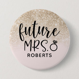 Future Mrs. Blush Pink and Gold Glitter Button