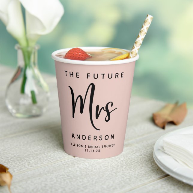 Future Mrs Blush Pink Bridal Shower Paper Cups (Insitu)