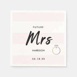 Future Mrs Blush Pink White Stripes Gold Diamond Napkin