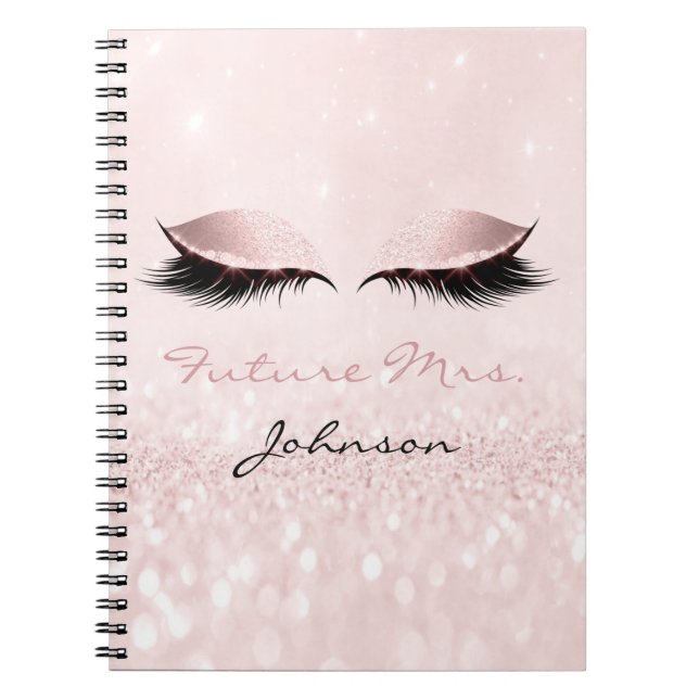 Future Mrs Bridal Pink Makeup Glitter Name Sparkle Notebook (Front)