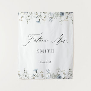 future Mrs Bridal Shower Backdrop Blue Wildflower Tapestry