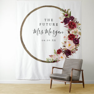 Future Mrs Bridal Shower Backdrop Boho Burgundy Tapestry
