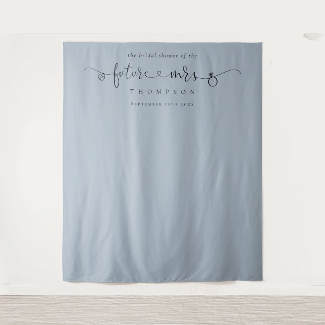 Future Mrs Bridal Shower Dusty Blue Photo Backdrop Tapestry (Front)