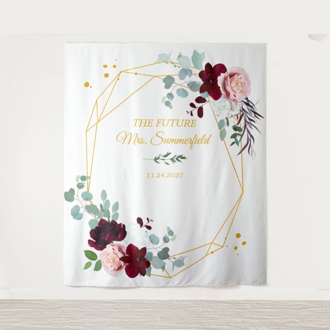 Future Mrs Bridal Shower Gold Backdrop Photo Booth Tapestry (Front)