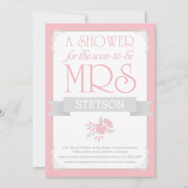 Future Mrs Bridal Shower Invite | Blush Pink Grey (Front)