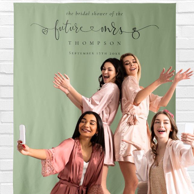 Future Mrs Bridal Shower Sage Photo Background Tapestry (Backdrop for your Bridal Shower photo memories)