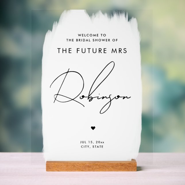 FUTURE MRS Bridal Shower Welcome White Black Acrylic Sign (Neutral)