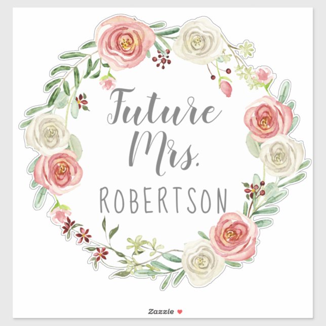 Future Mrs. Bridal Watercolor Rose Floral Wreath (Sheet)