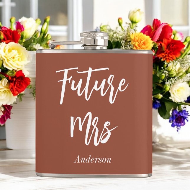 Future Mrs Bride Brown Wedding Terracotta  Hip Flask (Creator Uploaded)
