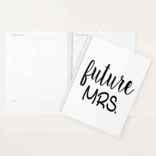 Future Mrs Bride To Be Black White Wedding Heart Planner