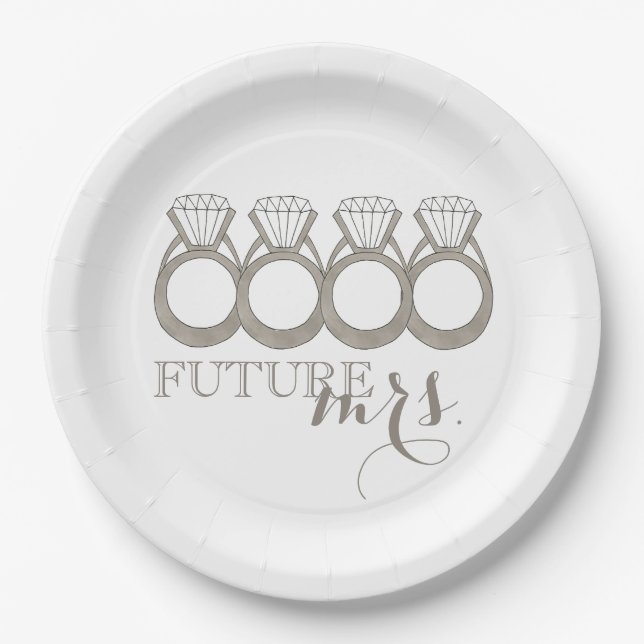 Future MRS. Bride-to-Be Diamond Engagement Ring Paper Plate (Front)