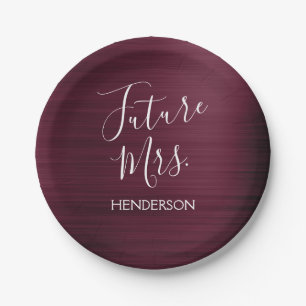 Future Mrs. Burgundy Bridal Shower Paper Plate