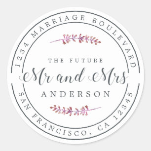 Future Mrs Burgundy Floral Wedding Return Address Classic Round Sticker