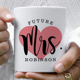 Future Mrs Coral Heart Custom Wedding Monogram Coffee Mug