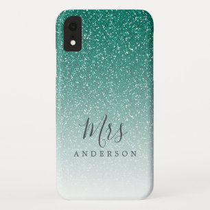 Future Mrs Emerald Green Glitter Chic Script Bride iPhone XR Case