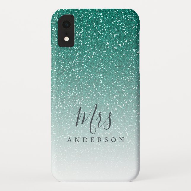 Future Mrs Emerald Green Glitter Chic Script Bride Case-Mate iPhone Case (Back)