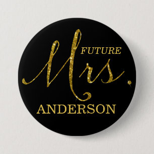 Future Mrs. Faux-Glitter Gold & Black Button