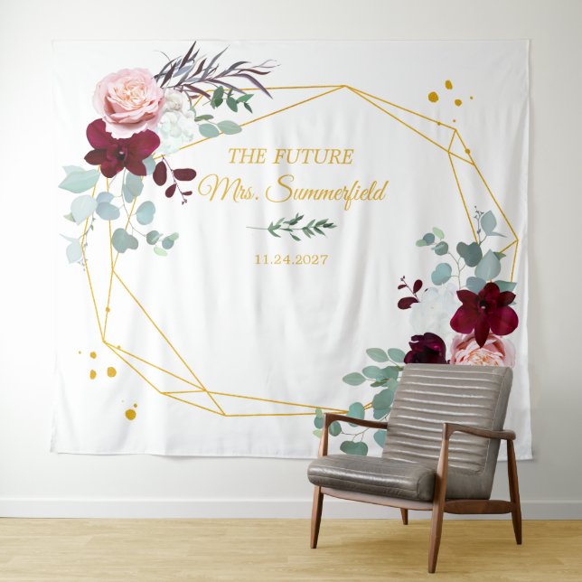 Future Mrs Floral Backdrop Bridal Shower Tapestry (In Situ (Horizontal))