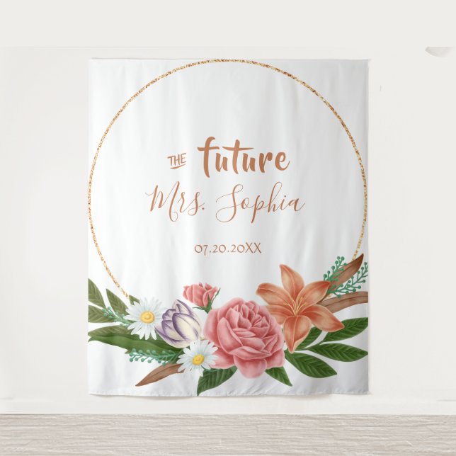 Future Mrs Gold Bridal Shower Backdrop Photo Booth Tapestry (Front)