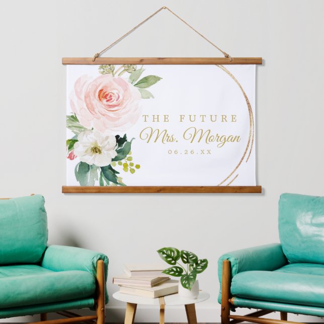 Future Mrs Gold Bridal Shower Decor Sign Hanging Tapestry (Living Room)