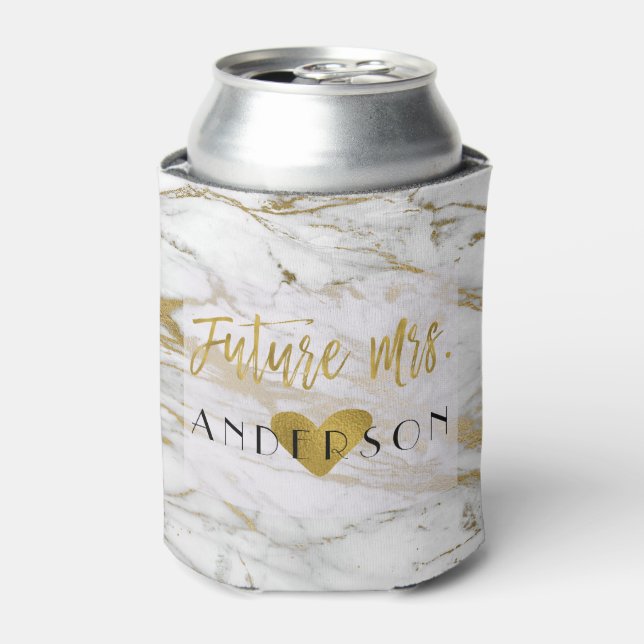 Future Mrs. Gold Foil and White Marble Bride Can Cooler (Can Front)