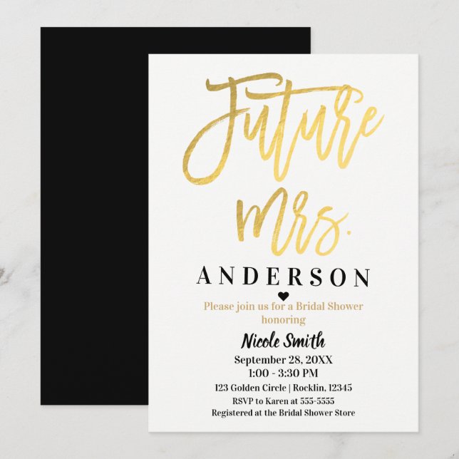 Future Mrs. Gold Foil Modern Script Bridal Shower Invitation (Front/Back)