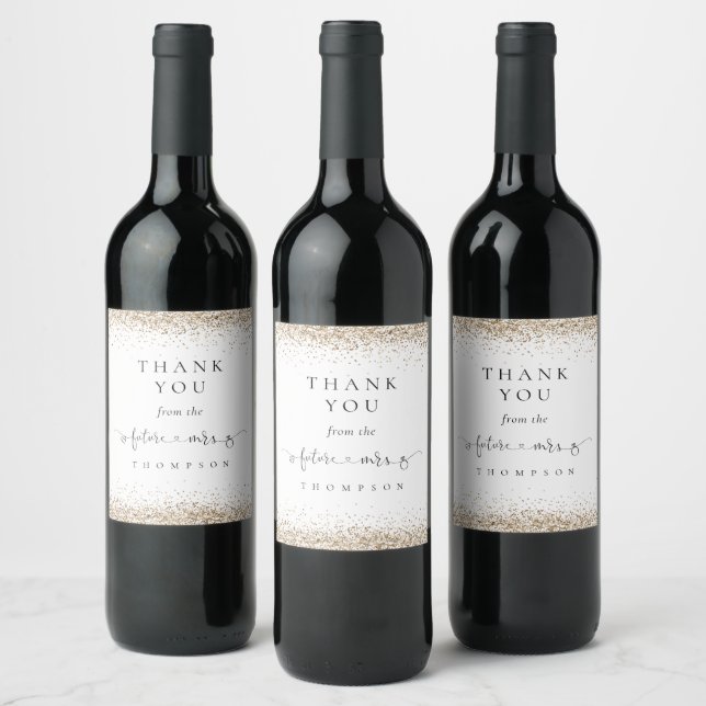 Future Mrs Gold Glitter Bridal Shower Thank You Wine Label (Bottles)