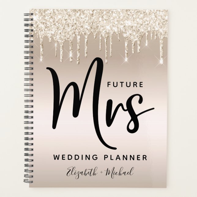 Future Mrs Gold Glitter Drips Wedding Planner (Front)
