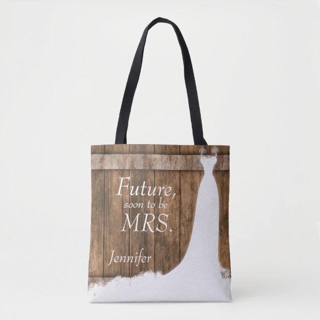Future Mrs. In Rustic Wood Style Tote Bag (Front)