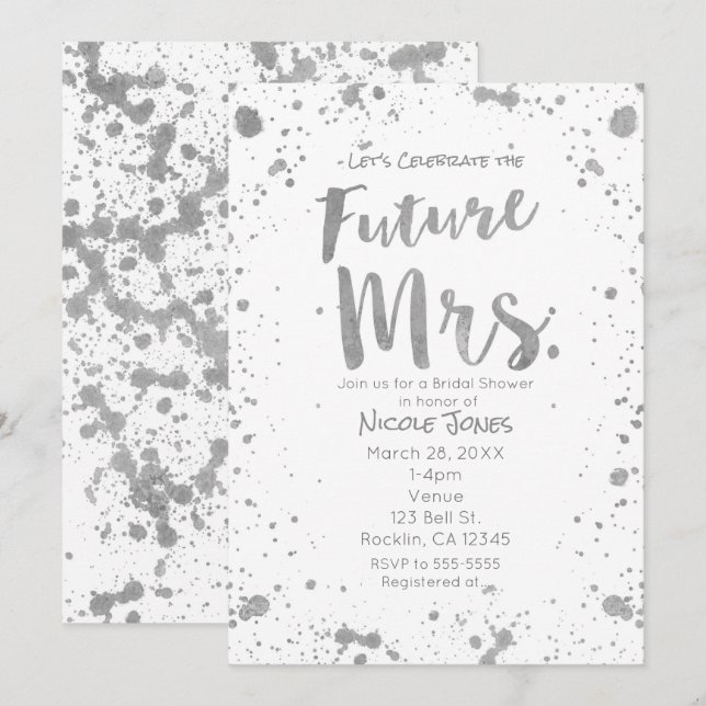 FUTURE MRS. Invitation Silver White Bridal Shower (Devant / Derrière)