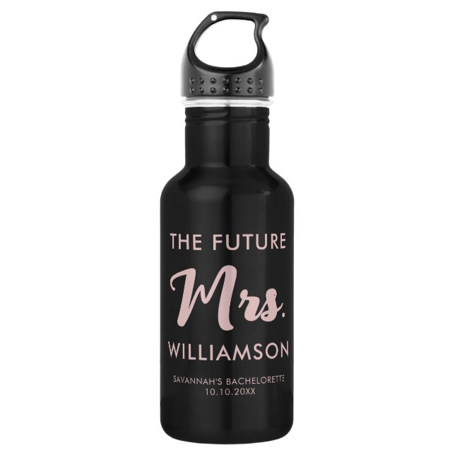 Future Mrs Last Name Bachelorette Party Pink Black 532 Ml Water Bottle (Front)