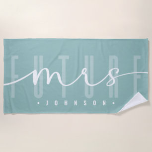 Future Mrs Modern Script Typography   Dusty Blue Beach Towel