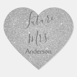 Future Mrs. Modern Silver Bridal Shower Heart Sticker