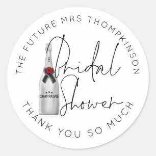 Future Mrs Name Champagne White Bridal Shower Classic Round Sticker
