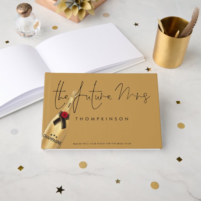 Future Mrs Name Date Gold Bridal Shower Guest Book (Front Open)