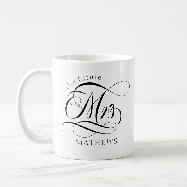 Future Mrs Name Modern Bride Black & White Coffee Mug (Left)